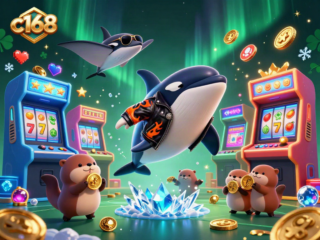 Experience the fun of c168 casino with vibrant characters and rich gaming elements in a lively 3D illustration.