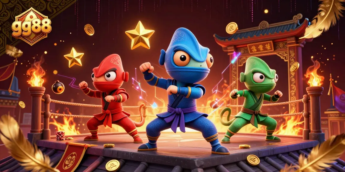 Engage with thrilling casino dynamics while enjoying gg88, featuring cartoon ninja chameleons in action.