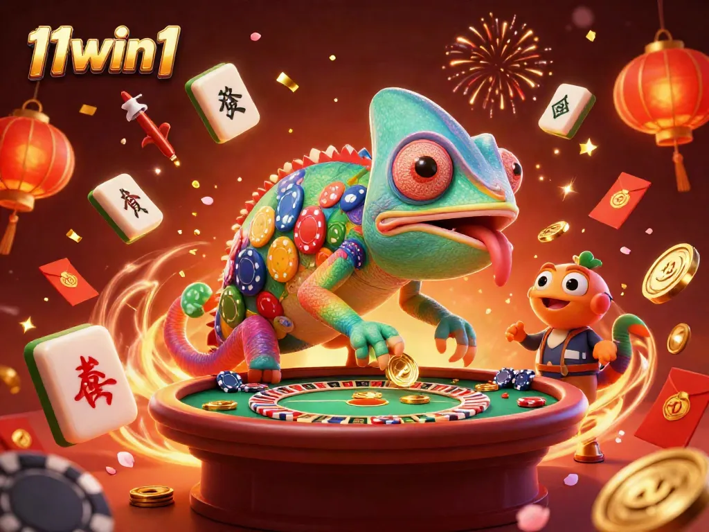 Experience the vibrant atmosphere of 11win1 with a dynamic casino illustration showcasing excitement.