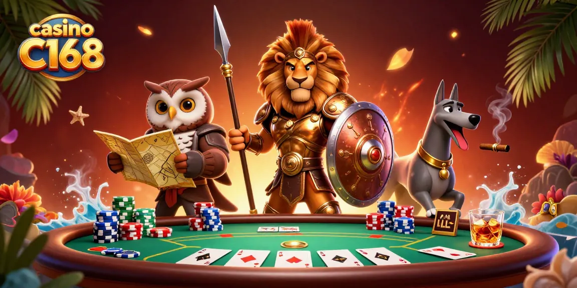 Engage with thrilling action at casino C168 with vibrant poker scene and strategic characters.
