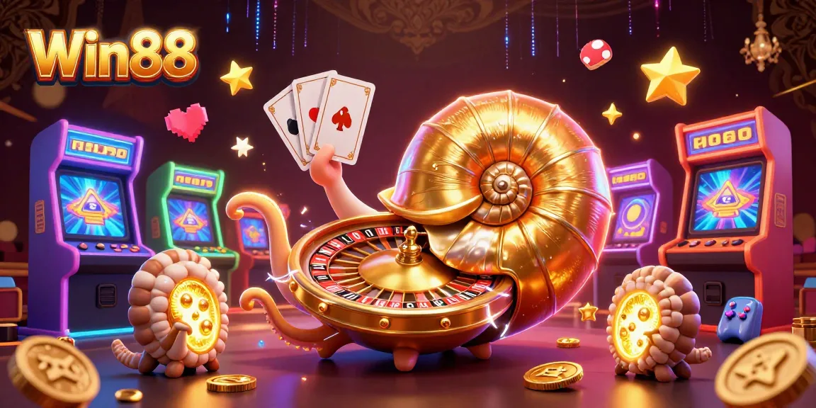 Win88 players enjoy colorful slots and jackpot games in a vibrant, dynamic casino scene.