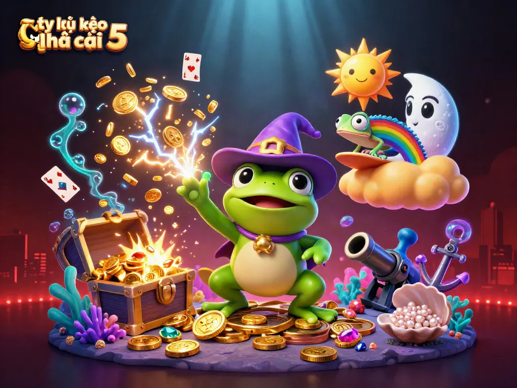 Experience the excitement of tỷ lệ kèo nhà cái 5 with a dynamic, detailed illustration rich in casino elements and energetic characters.
