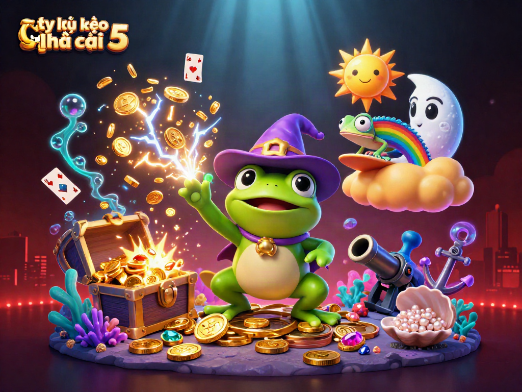 Experience the excitement of tỷ lệ kèo nhà cái 5 with a dynamic, detailed illustration rich in casino elements and energetic characters.