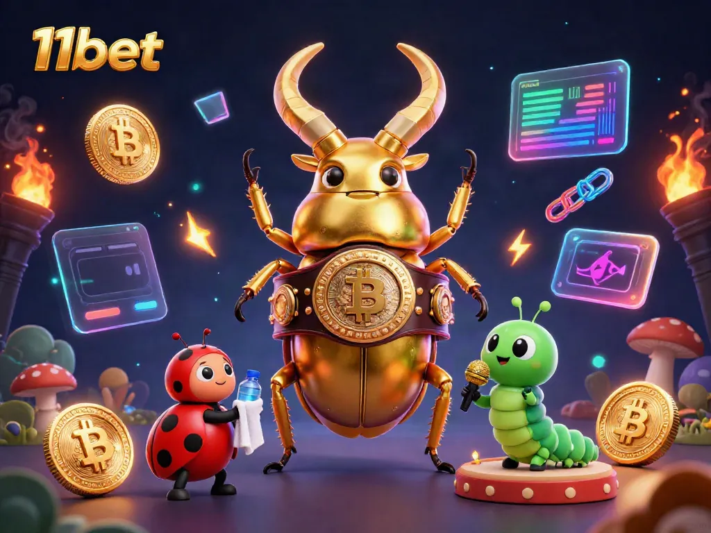 Place bets with 11bet in a vibrant casino scene featuring a giant golden stag beetle.