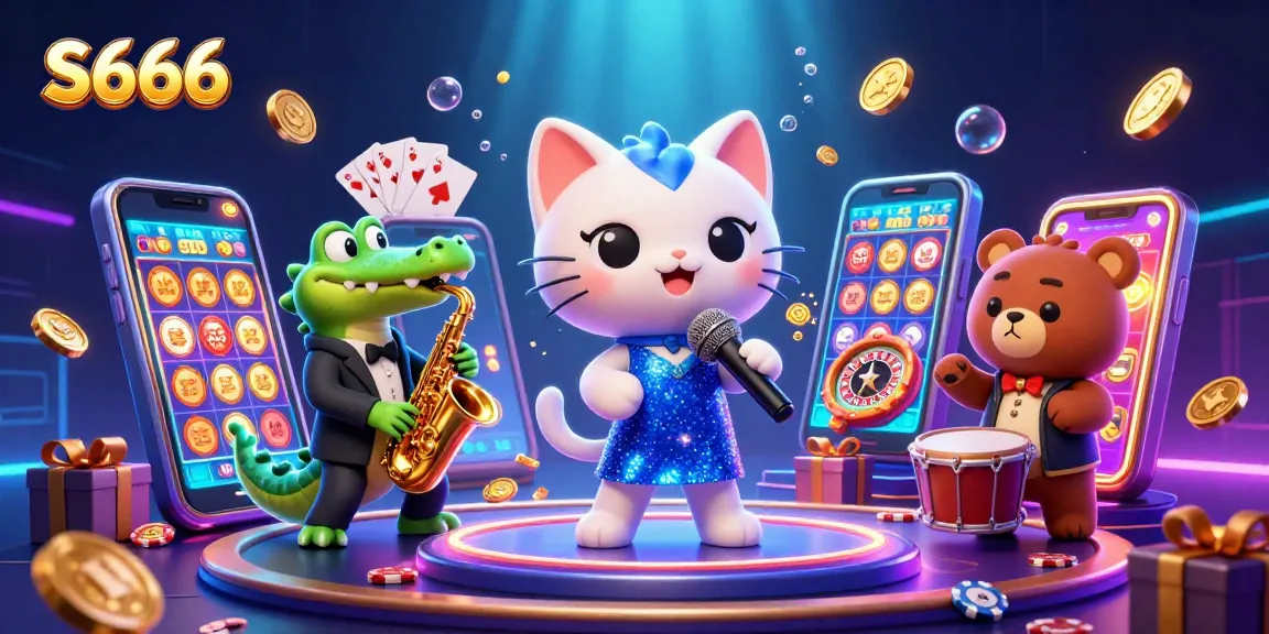 Engage with S666's vibrant casino world featuring lively characters amidst rich gaming elements.