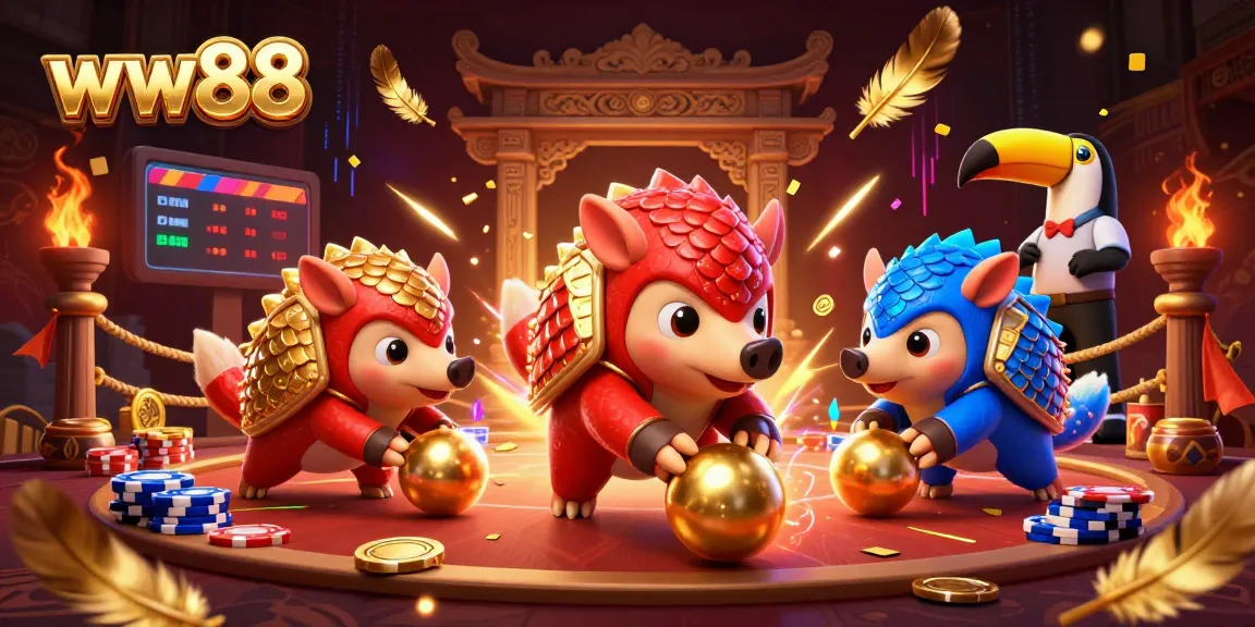 Experience the thrilling adventure of wagering at ww88 with dynamic pangolins engaging in playful competition amidst vibrant casino elements.