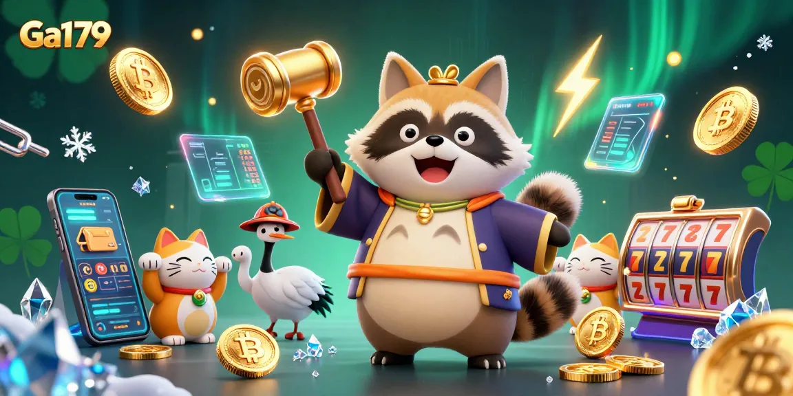 Engage with Ga179's vibrant casino scene featuring a cheerful tanuki celebrating wins.