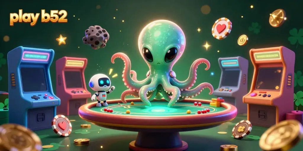 Play b52 at an exciting alien casino with vivid characters and vibrant gaming elements.
