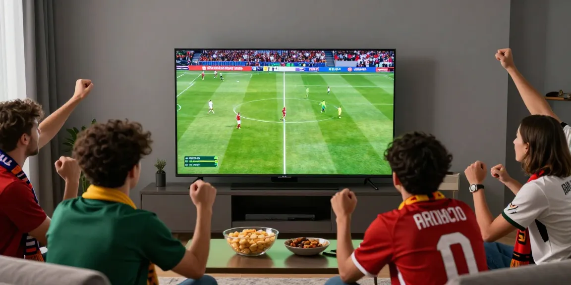Fans enjoying a live football match through xoilactv, surrounded by snacks and team memorabilia.