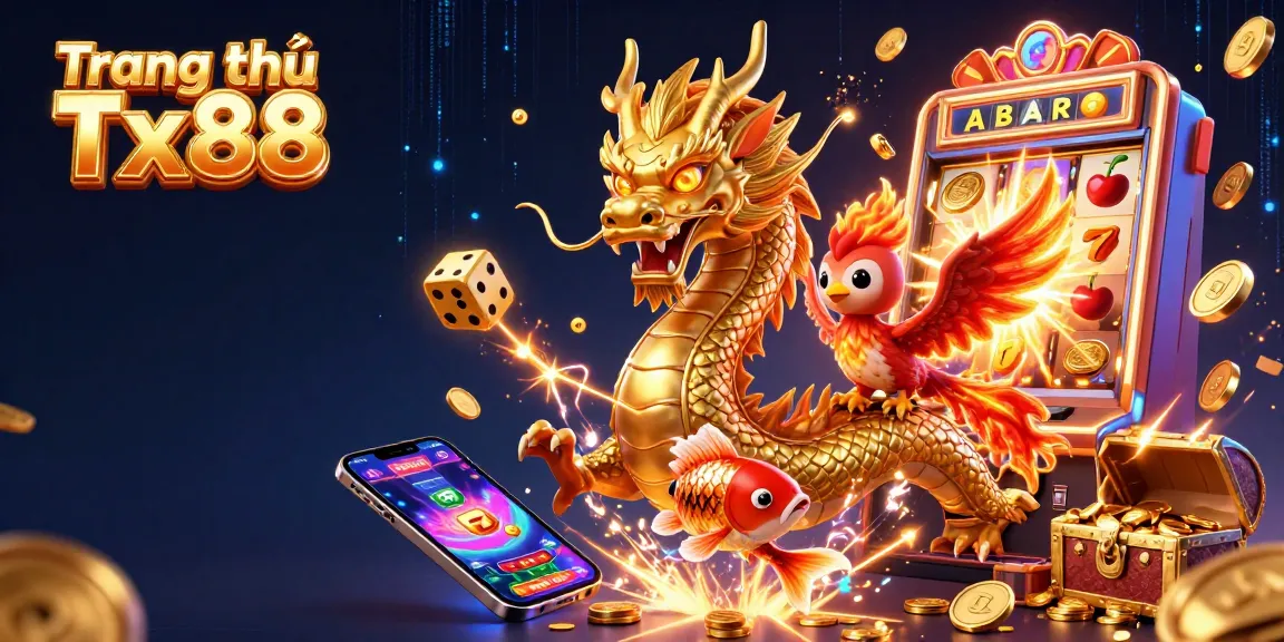 Experience thrilling action at Trang chủ Tx88 with a majestic dragon, phoenix, and koi amidst a vibrant casino backdrop.