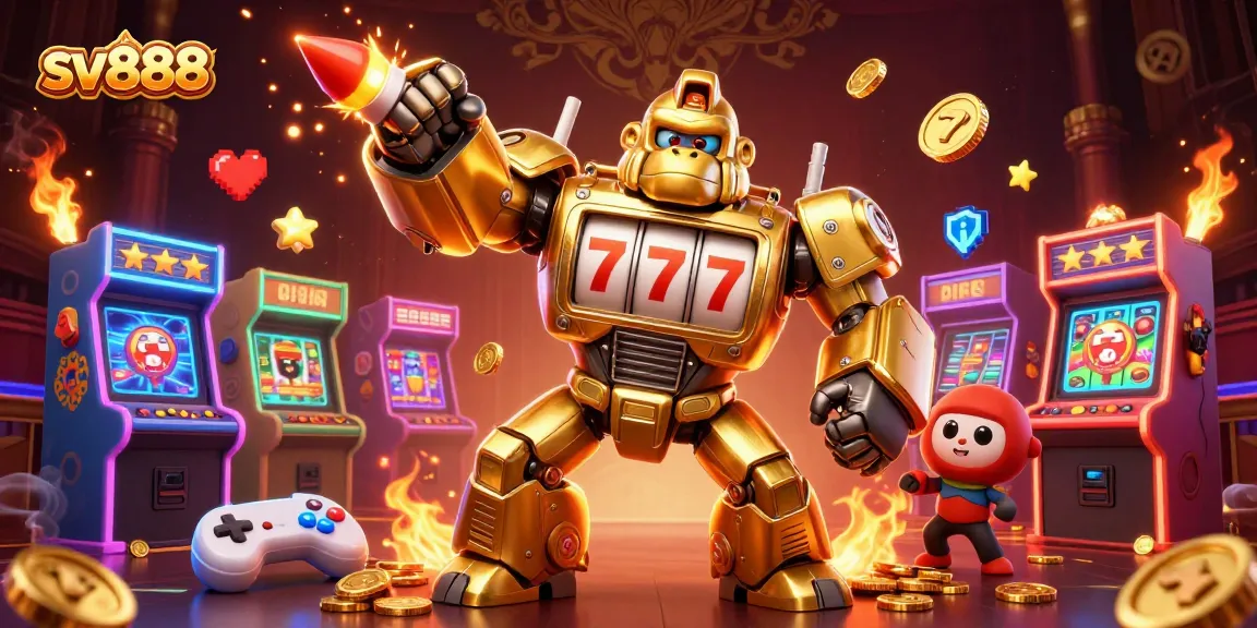 Experience thrilling slots action with sv888 in a vibrant 3D casino illustration.