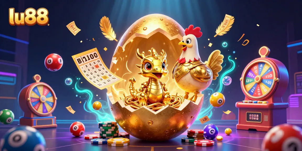 Experience thrilling moments at lu88 with a golden dragon nesting on poker chips amidst vibrant lottery balls.