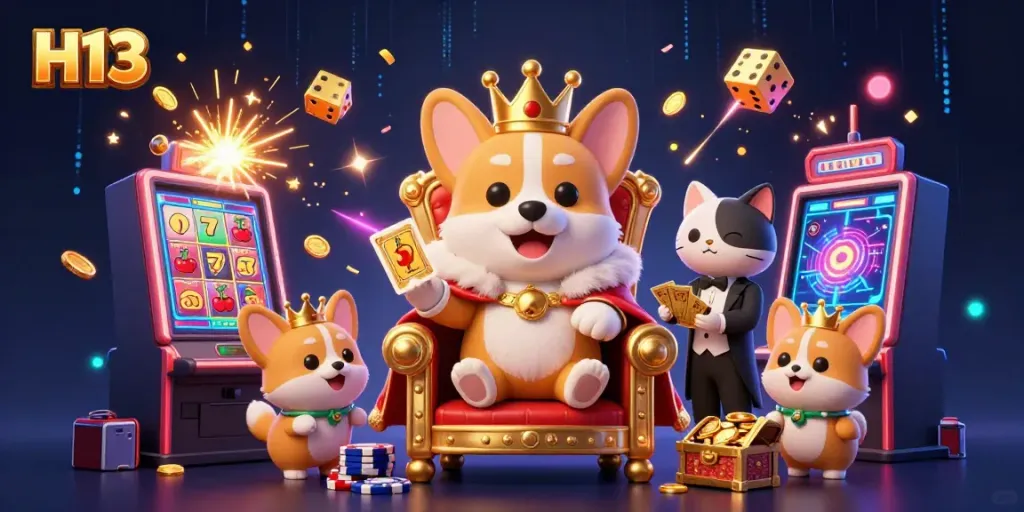 Experience thrilling gameplay with H13, where a corgi king rules the casino kingdom amidst jackpot excitement!