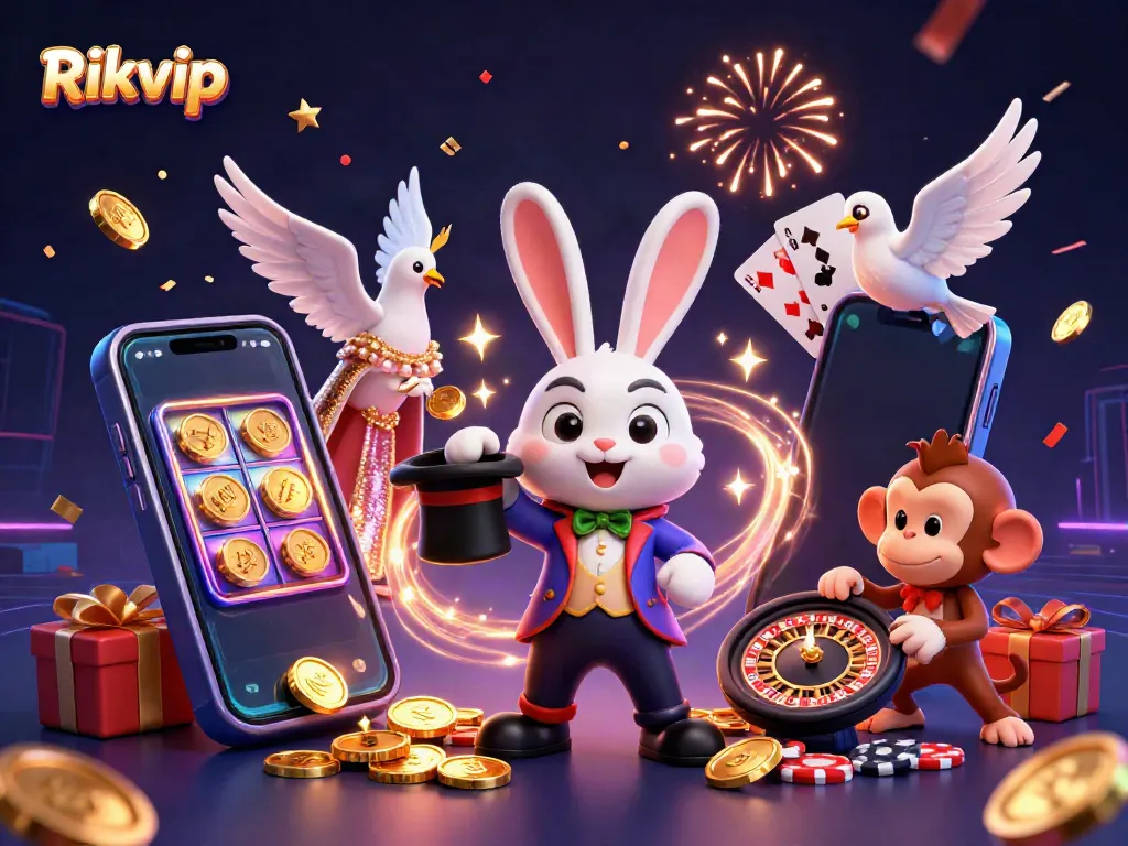 Experience the thrill of Rikvip with animated characters and casino elements, showcasing excitement and fun.