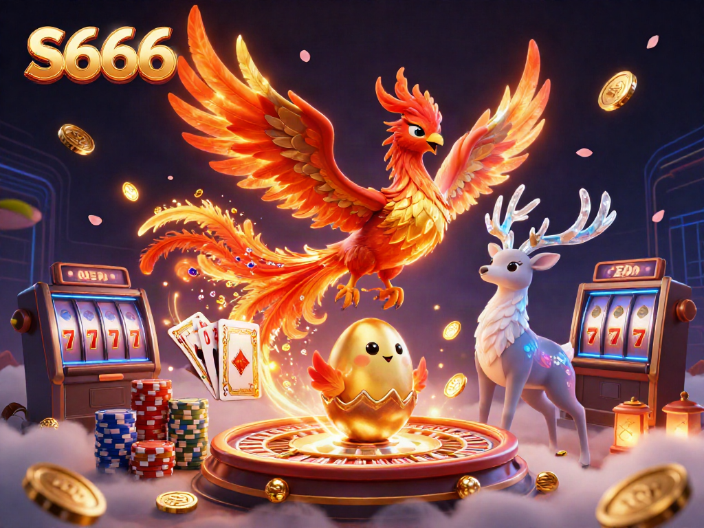 Experience dynamic gaming at S666 with vibrant phoenixes and rich casino elements.