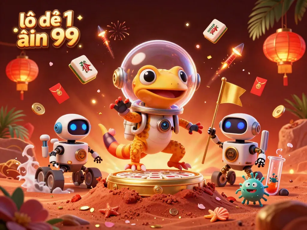 Engaging scene of lô đề 1 ăn 99 featuring 3D Martian gecko in a casino.