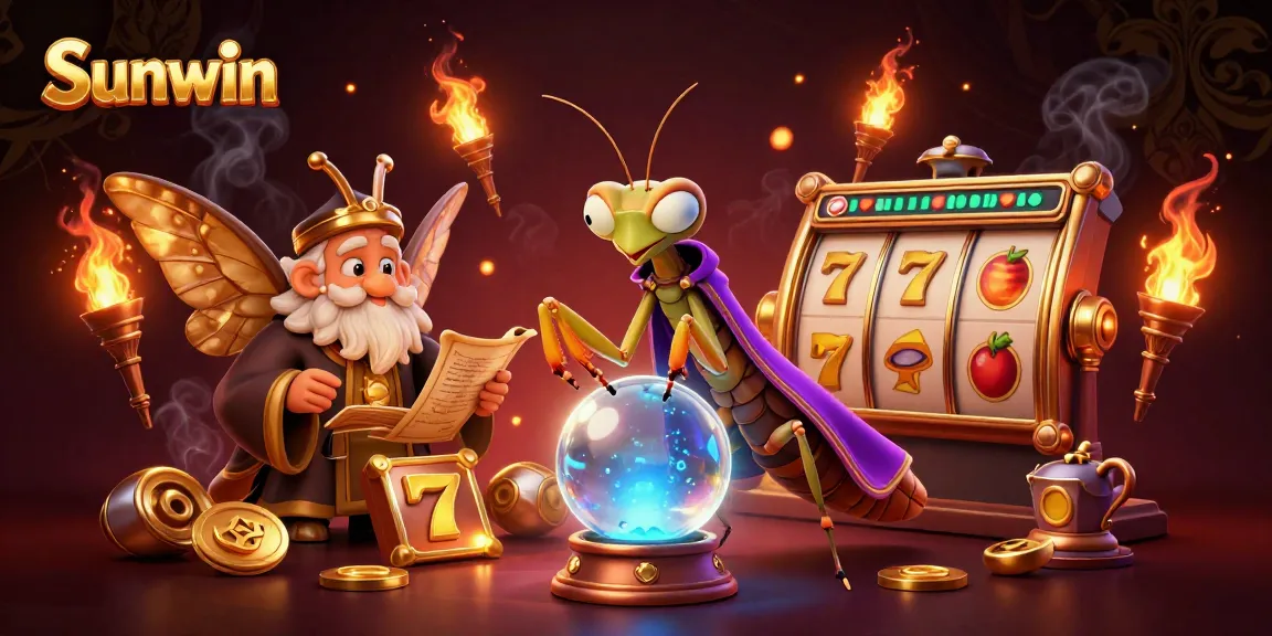Experience the vibrant world of Sunwin with a dynamic illustration of gaming elements and fortune tellers.