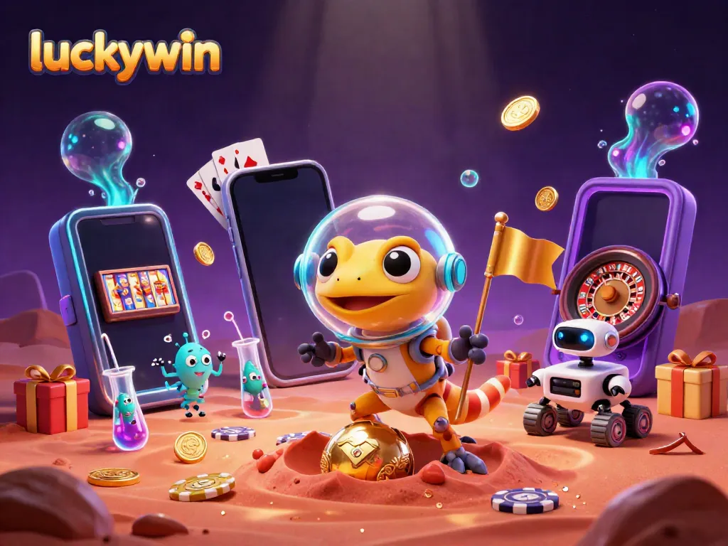 Experience the thrilling atmosphere of luckywin with a Martian gecko discovering a hidden casino.