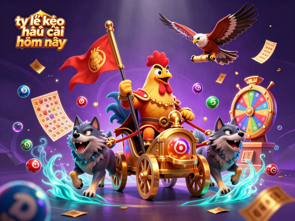 Betting on tỷ lệ kèo nhà cái hôm nay with a dynamic illustration of a rooster warlord and lottery elements.