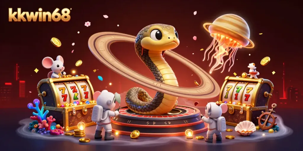 Engage with kkwin68's thrilling games in a vibrant 3D cosmic casino setting