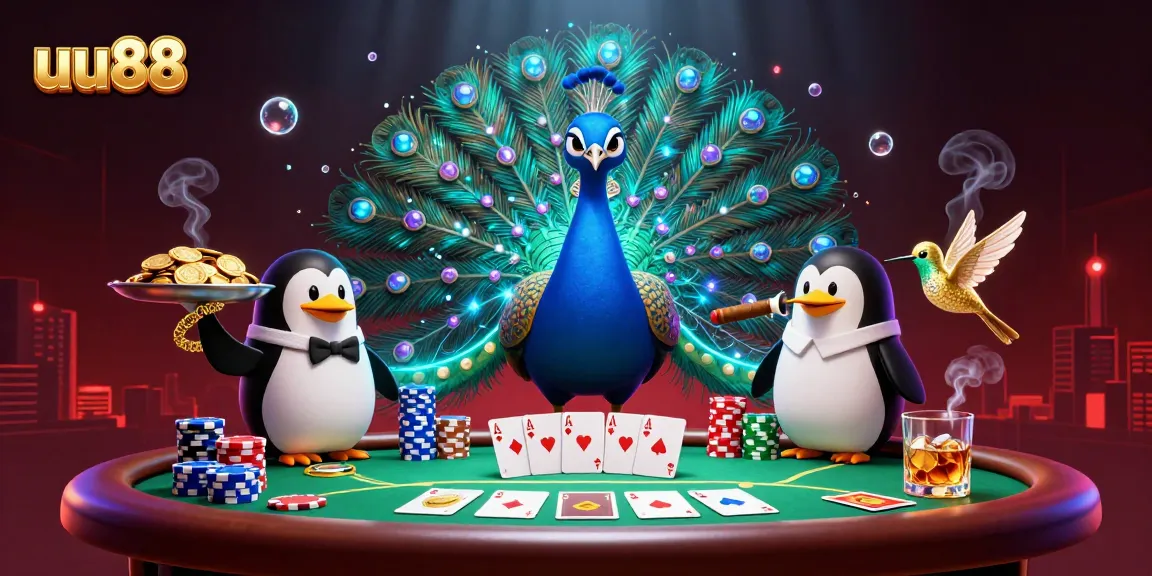 Engage with the excitement of uu88's dynamic casino scene featuring rich poker elements and lively characters.