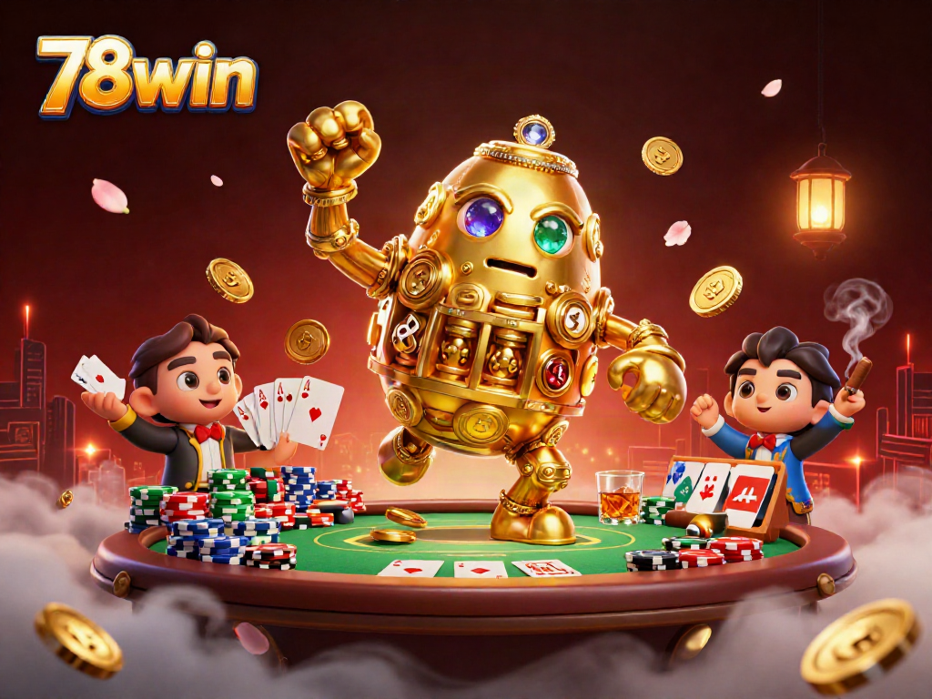 Experience the thrill of winning with 78win's vibrant casino illustration featuring a golden golem.