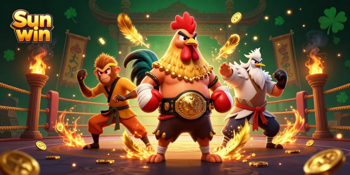 Engage in thrilling battles at Sun win with dynamic gameplay featuring a Muay Thai rooster and martial artists.