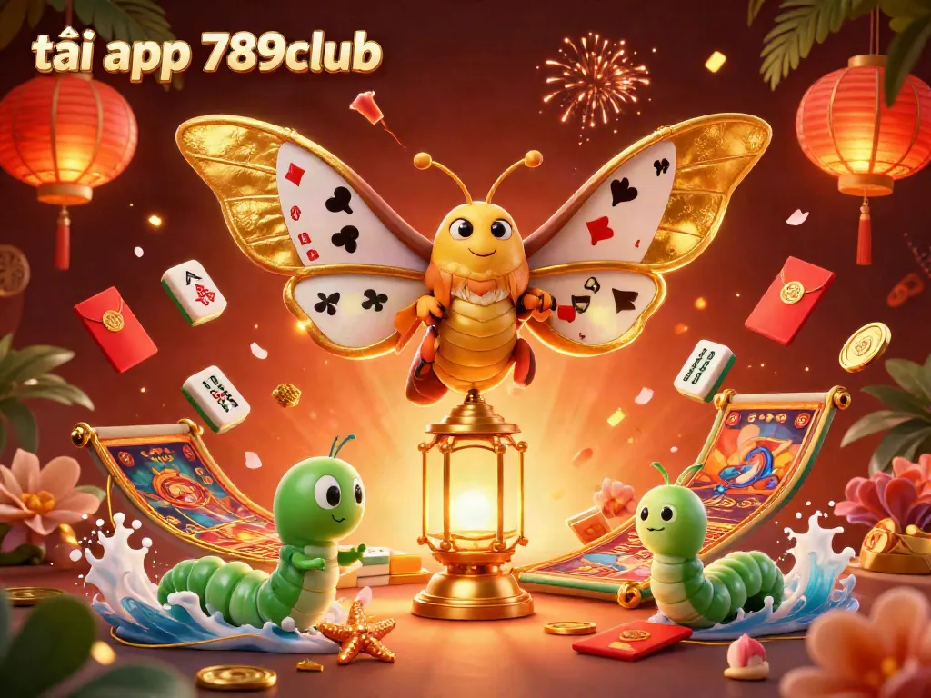 Engage with our vibrant scene showing how to tải app 789club, featuring animated casino elements and a cartoon moth.