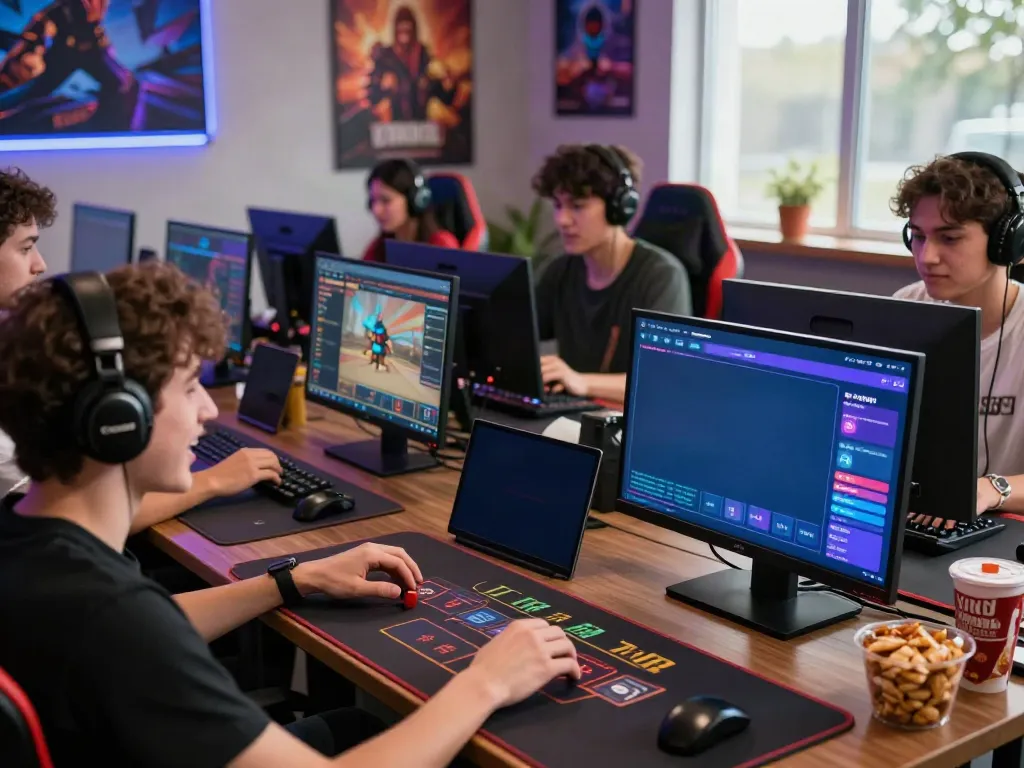 Engaged players in a vibrant gaming room using VIN88 online betting platform.