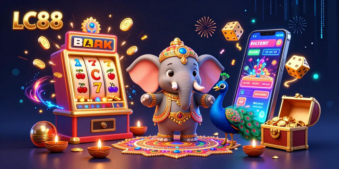 Experience the vibrant gaming world of LC88 with thrilling slots and dynamic casino elements in this 3D illustration.