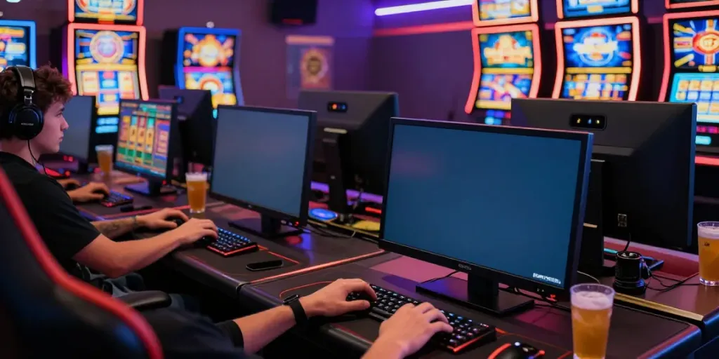Player enjoying 9bet games in a vibrant online casino setup.