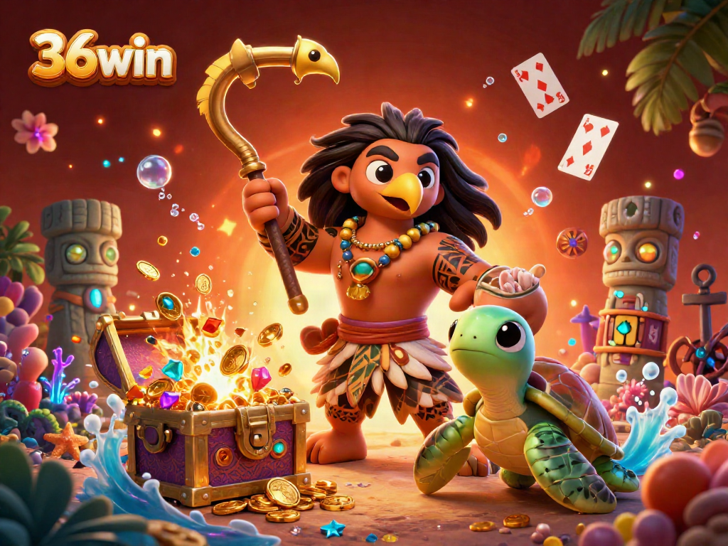 Experience thrilling wins with 36win's exciting casino scene filled with vibrant characters and games.