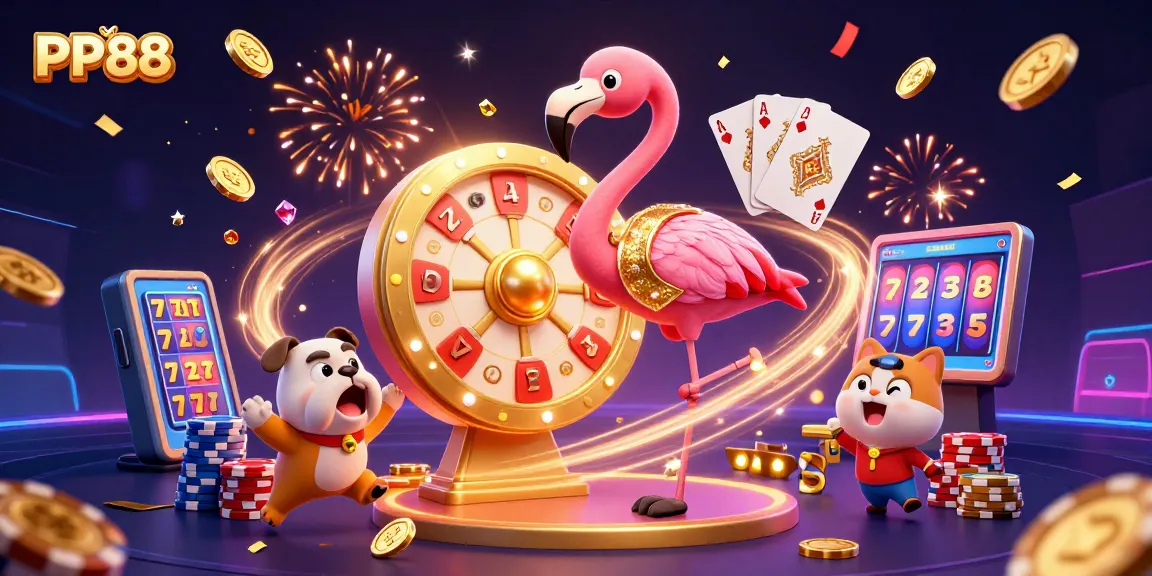 Experience thrilling gameplay at PP88 with a vibrant casino scene filled with exciting prizes and action.