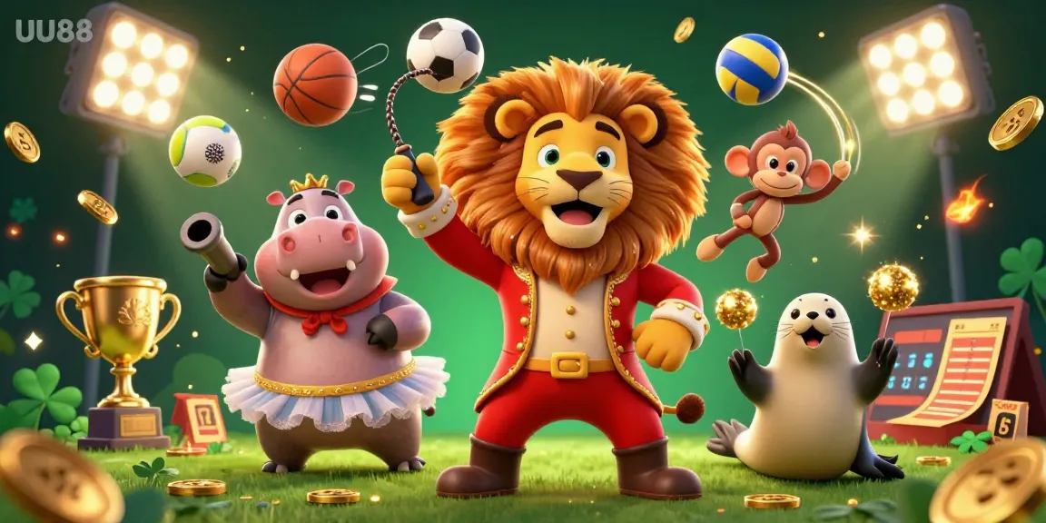 Experience thrilling 3D action in UU88's vibrant circus-themed casino world, filled with dynamic gaming elements.