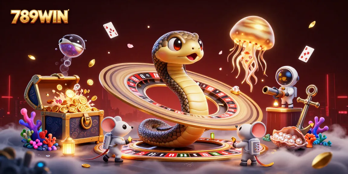Experience thrilling bets at 789WIN's unique cosmic casino illustration filled with rich gaming elements.