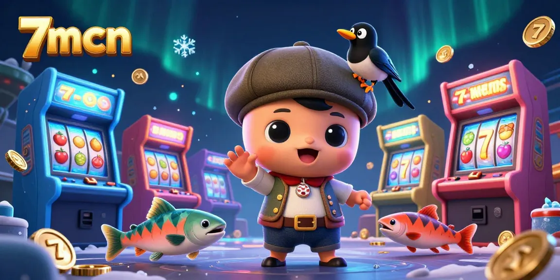 Engaging illustration featuring 7mcn's unique cartoon characters amidst vibrant casino themes.