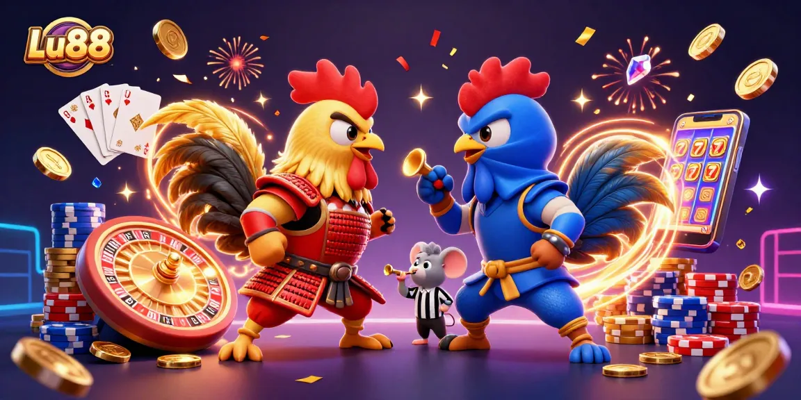 Experience thrilling action with Lu88 and exciting casino elements in a 3D standoff illustration.