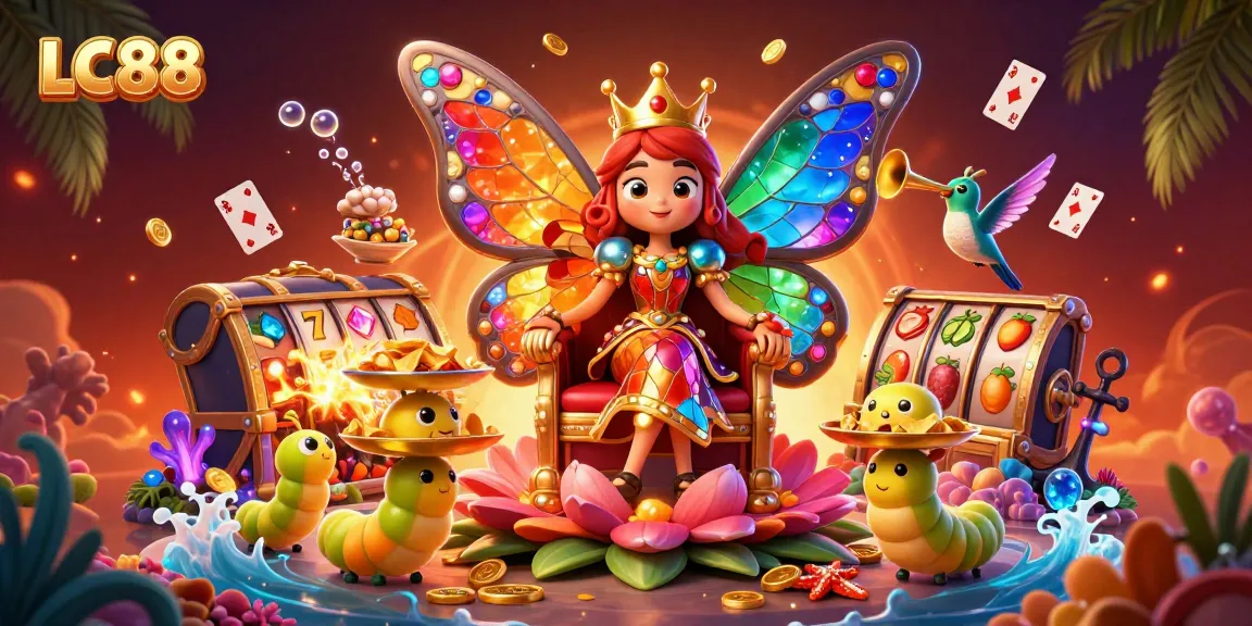 Experience the excitement of LC88 with a vibrant casino-themed digital illustration featuring enchanting characters and rich game elements.