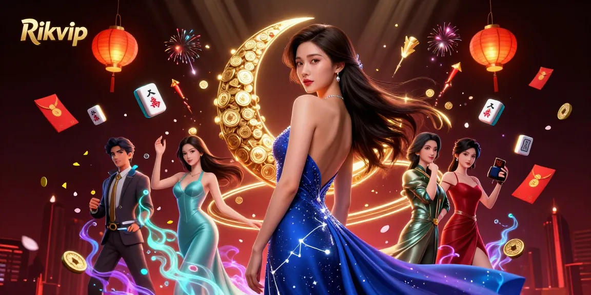 Experience exhilarating gameplay with Rikvip's vibrant design, showcasing casino elements and festive Chinese motifs.