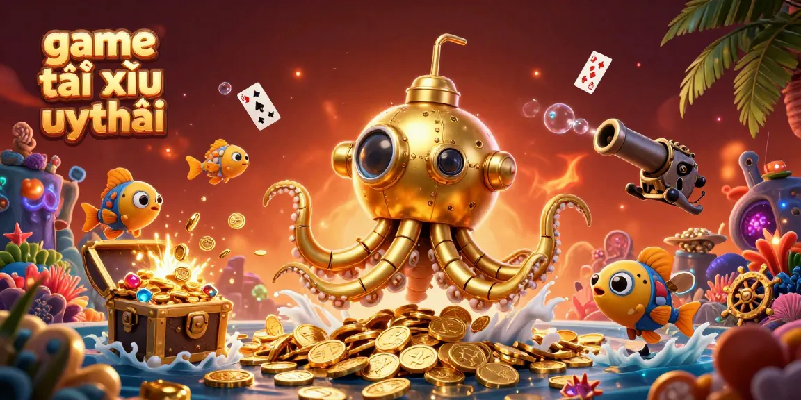 Engage in game tài xỉu uy tín with a lavish 3D underwater scene featuring winning treasures and themed elements.