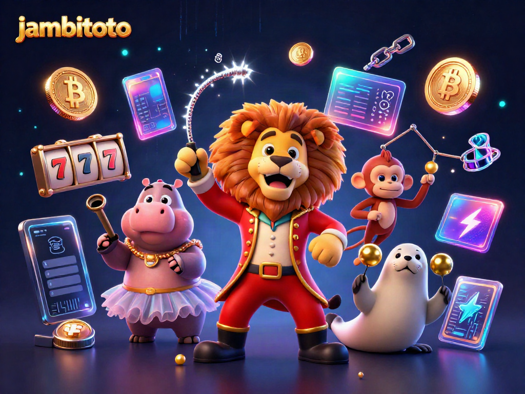 Engage with jambitoto's dynamic casino scene featuring characters and vibrant gaming elements.