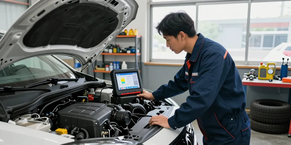 Auto consuma troppo inspection in garage with mechanic analyzing fuel efficiency.