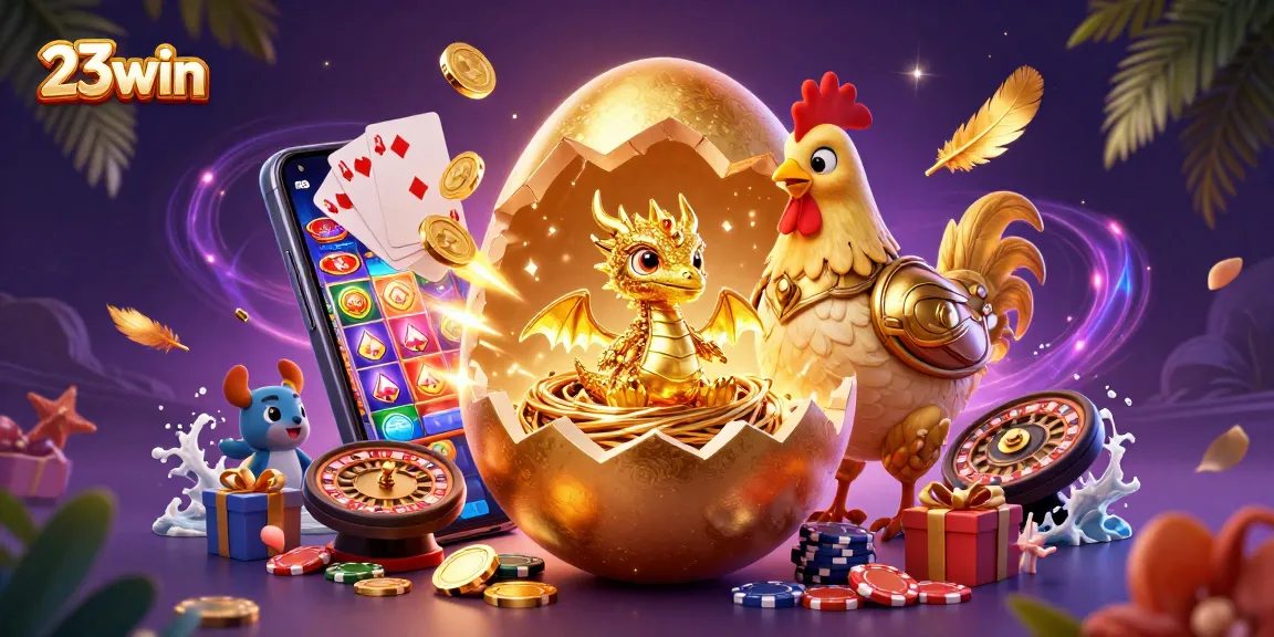 Experience the thrill of 23win as a golden dragon emerges from a nest of poker chips.