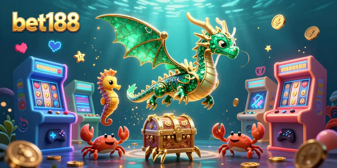 Join the excitement of bet188 with vibrant 3D casino characters and game elements illustrating classic slots.