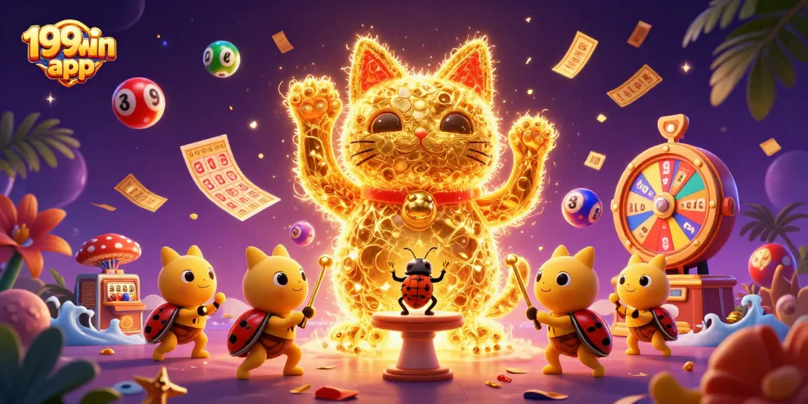 Experience winning at the 199win app with exciting casino symbols and vibrant lottery elements.