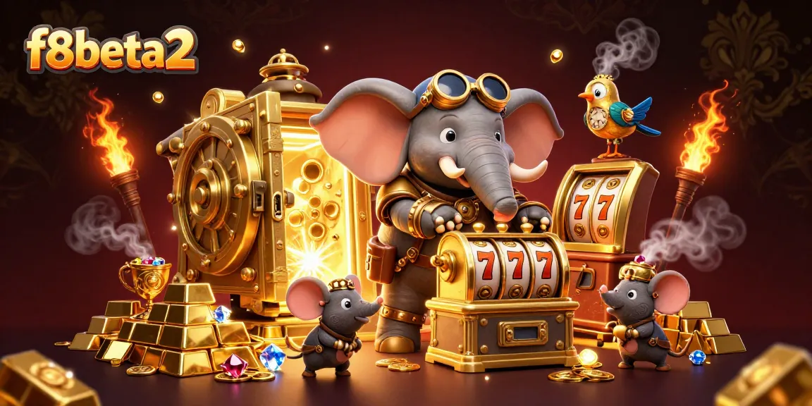 Spin the f8beta2 slot machine amidst treasure and gems in a captivating casino scene.