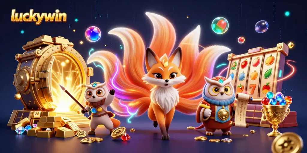 Experience thrilling moments with luckywin as the nine-tailed fox spirit and wise owl sage unveil a treasure trove of riches.
