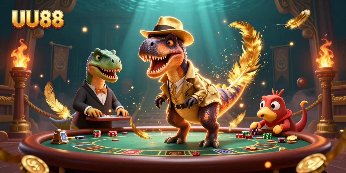 Engage with UU88's thrilling blackjack scene featuring unique 3D dinosaurs and dynamic elements.