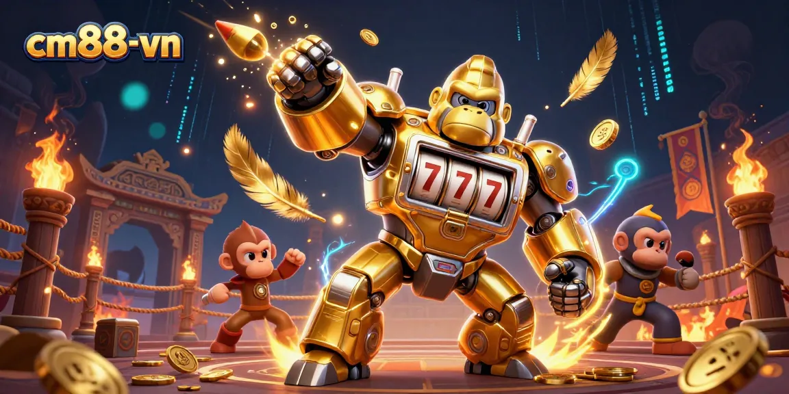 Experience thrilling gameplay with the cm88-vn golden gorilla mech bursting with coins and winnings!