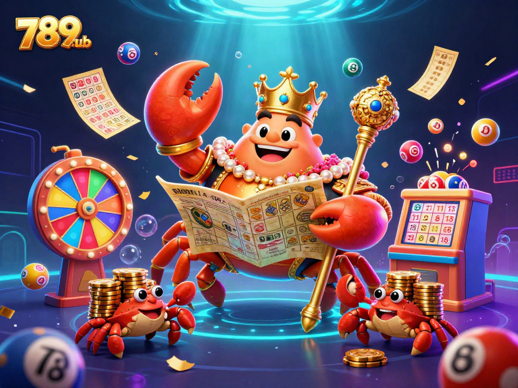 Engaging 789club scene showcasing a golden crab emperor amid colorful gaming elements.